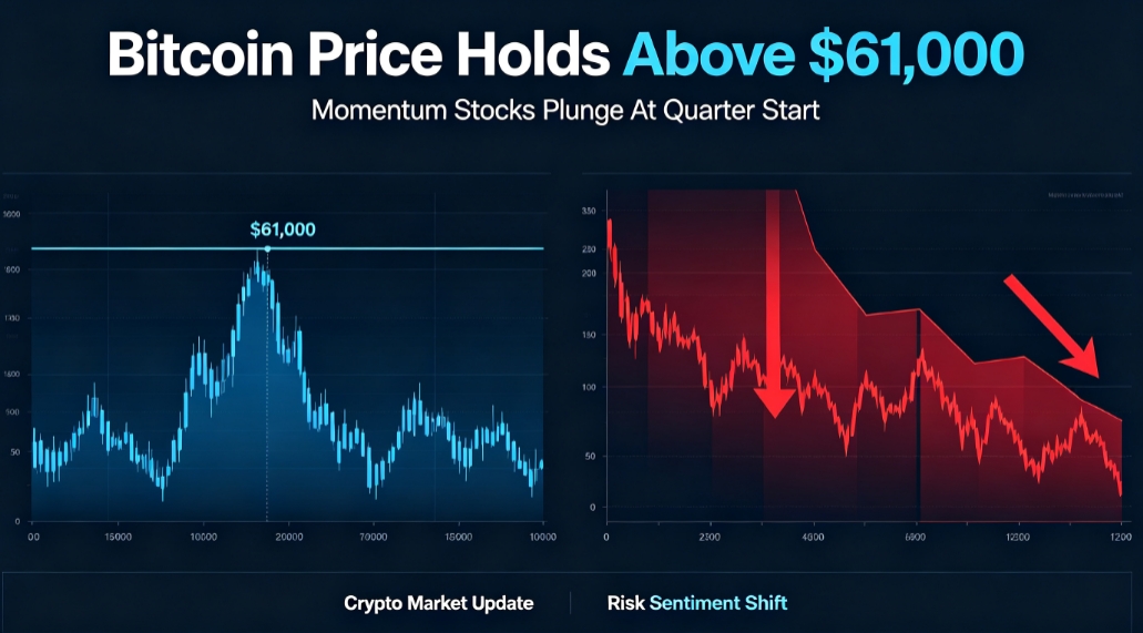 Bitcoin prices hold above $61,000 while momentum stocks plunge at the start of the quarter.